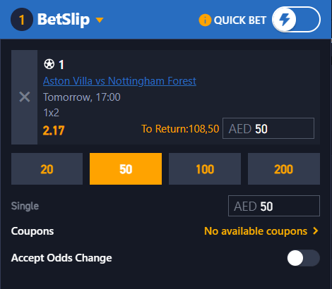 TrueWin bet slip interface