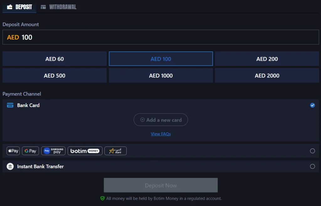 TrueWin deposit and wallet section