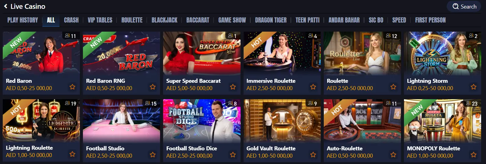 TrueWin live casino tables
