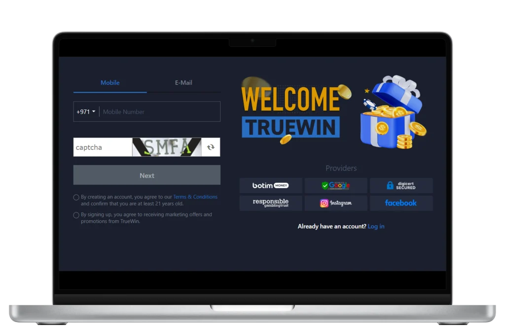TrueWin account registration form